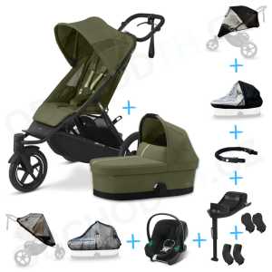 Set 10v1 Cybex Avi Spin Moss Green Gold + vanička Cot S Moss Green Gold + autosedačka Cybex s ISOFIX základňou + adaptéry + pláštenky + ochranná sieť + madlo
